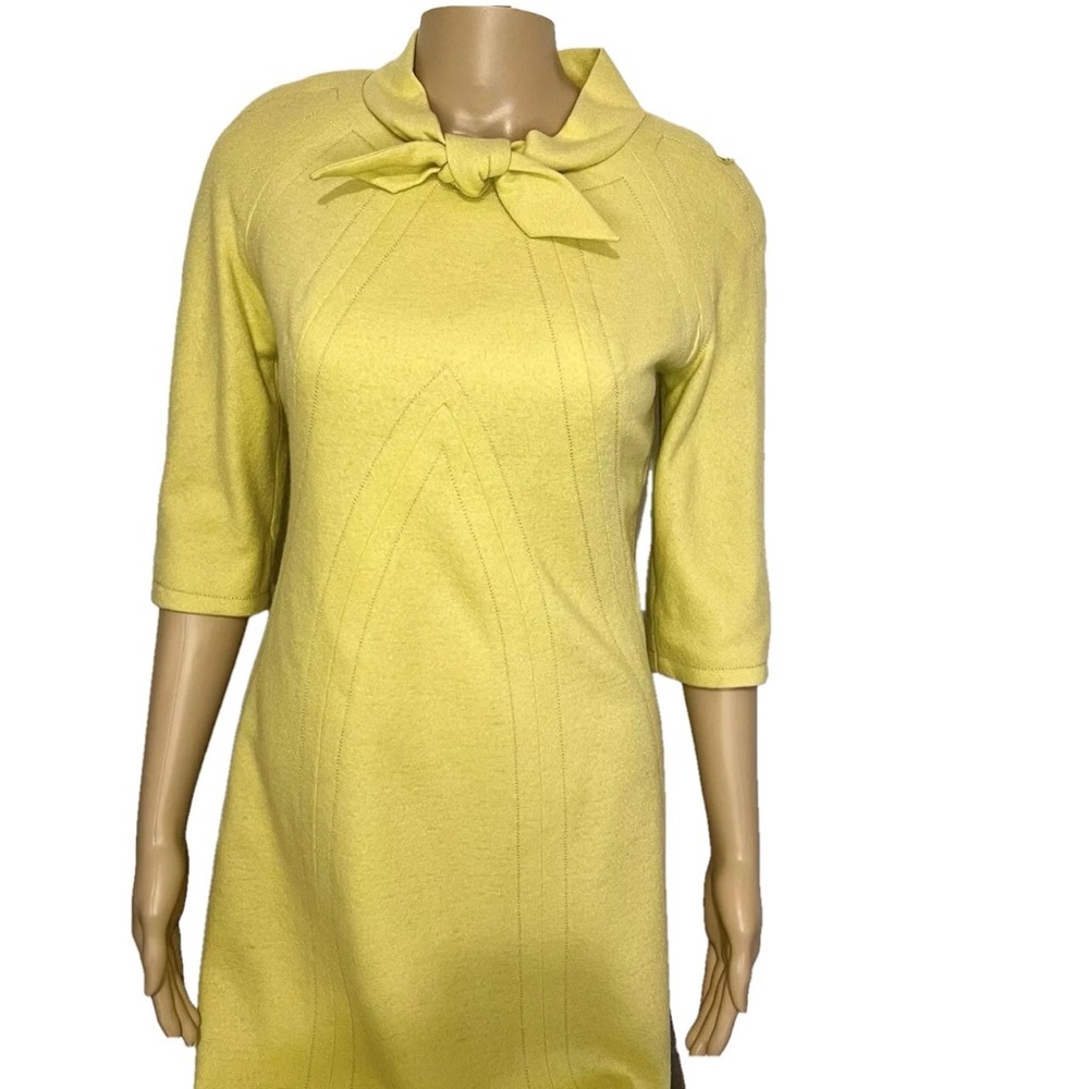 Carlye Vintage Women’s Wool Yellow Mustard Wool Dress Neck Bow Tie 10
